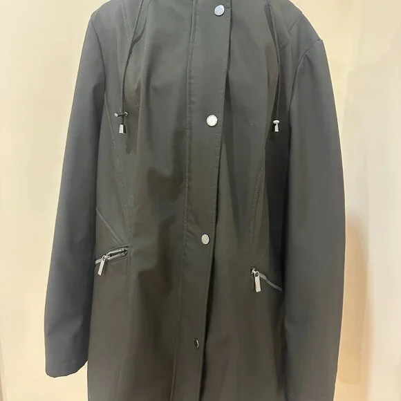 French Connection Softshell Sherpa Lined Hooded Coat Dark Olive Women’s 1X - Picture 2 of 15